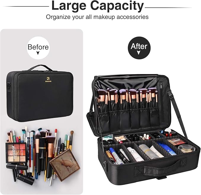 Relavel Travel Makeup Train Case Cosmetic Case Organizer Portable Artist Storage Bag with Adjustable Dividers for Cosmetics Makeup Brushes Toiletry Jewelry Digital Accessories