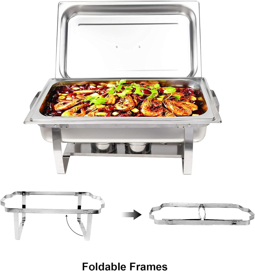 Valgus 8QT Stainless Steel Chafing Dish Buffet Chafer Set with Foldable Frame Water Trays Food Pan Fuel Holder and Lid Food Warmers for Parties, Banquet, Buffets, Wedding, Dining 2 Pack