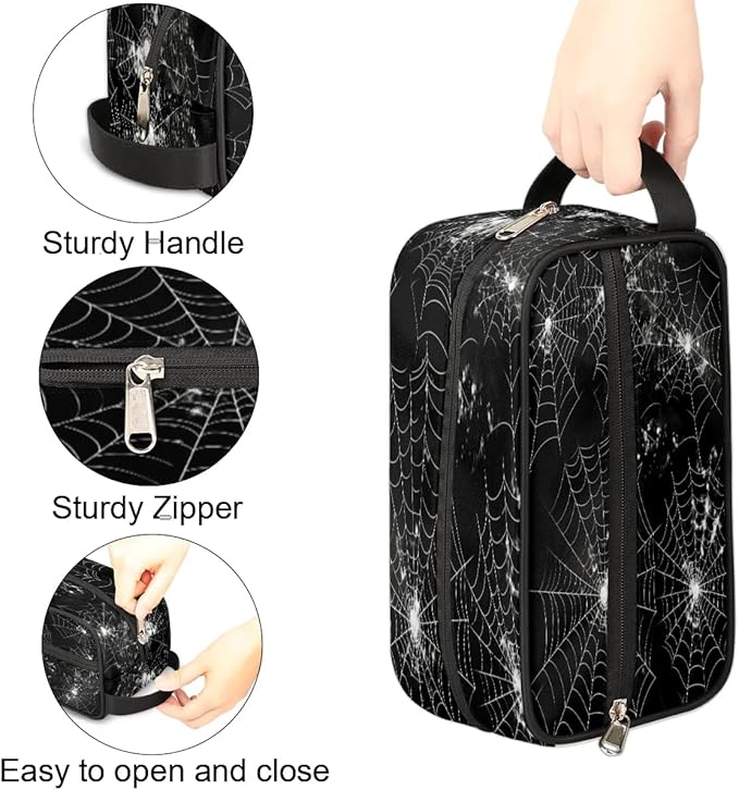 Spiders Web Hanging Toiletry Bag,Travel Hygiene Kits,Waterproof Makeup Carry-on Bags,Cosmetic Bag,Approved Shave Dopp Kit for Toiletries Shower Bathroom Halloween Accessories Gifts Black