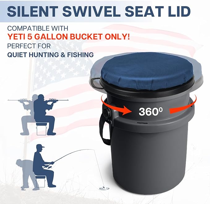 5 Gallon Bucket Seat with Swivel Lid, Padded Top for Cozy Sitting, Outdoor Fishing, Hunting, Gardening, Baseball Training, Dark Blue