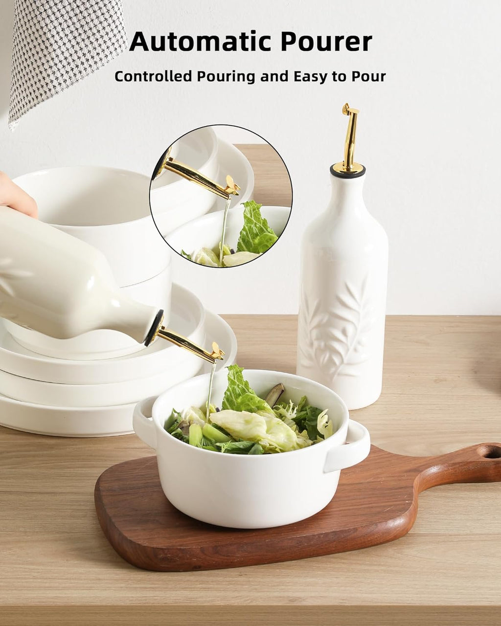 Sweejar Ceramic Olive Oil Dispenser Bottle 20 Oz Relief Opaque Oil Cruet Protects To Reduce Oxidation Suitable for Storage Vinegar, Soy Sauce, Coffee Syrup, Liquids, Set of 1 (Beige Gold Spout)