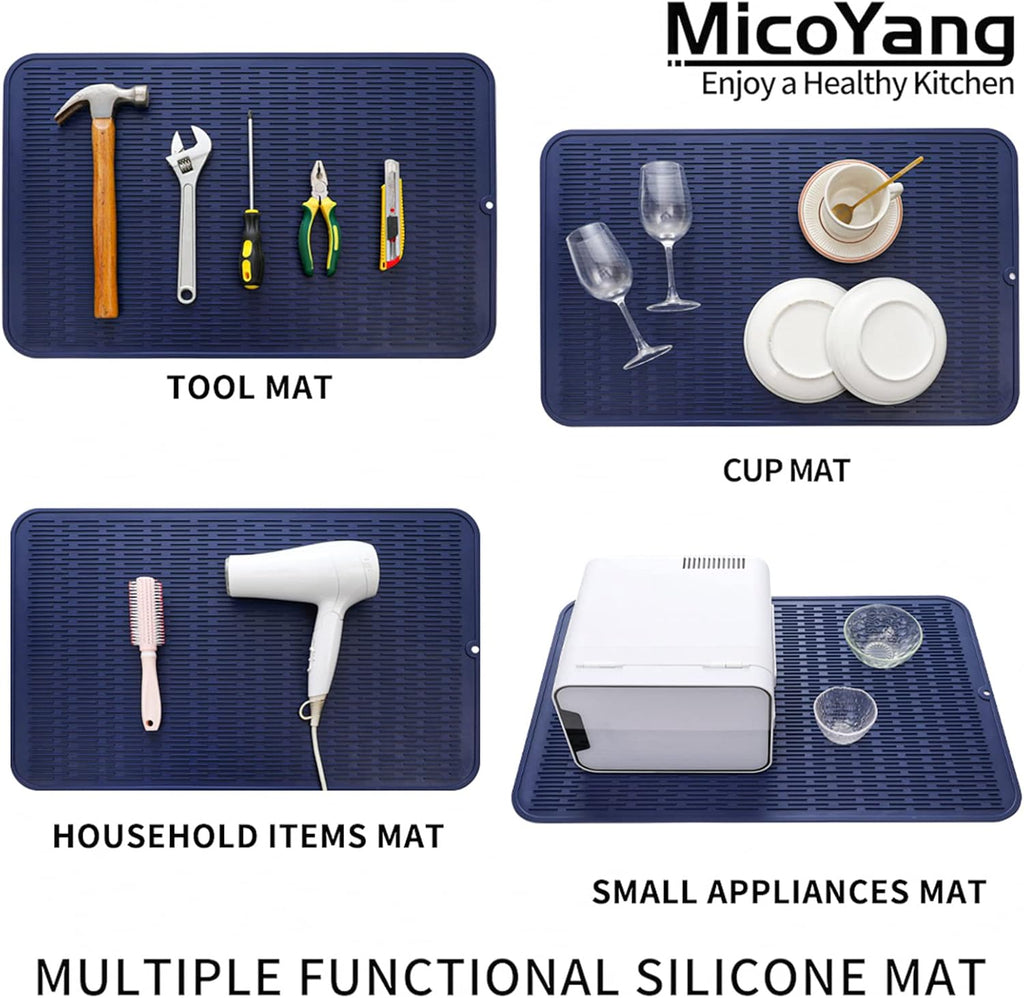 Silicone Dish Drying Mat for Multiple Usage,Easy clean,Eco-friendly,Heat-resistant Silicone Mat for Kitchen Counter or Sink,Refrigerator or Drawer Liner Navy Blue 3XL 28 inches x 18 inches