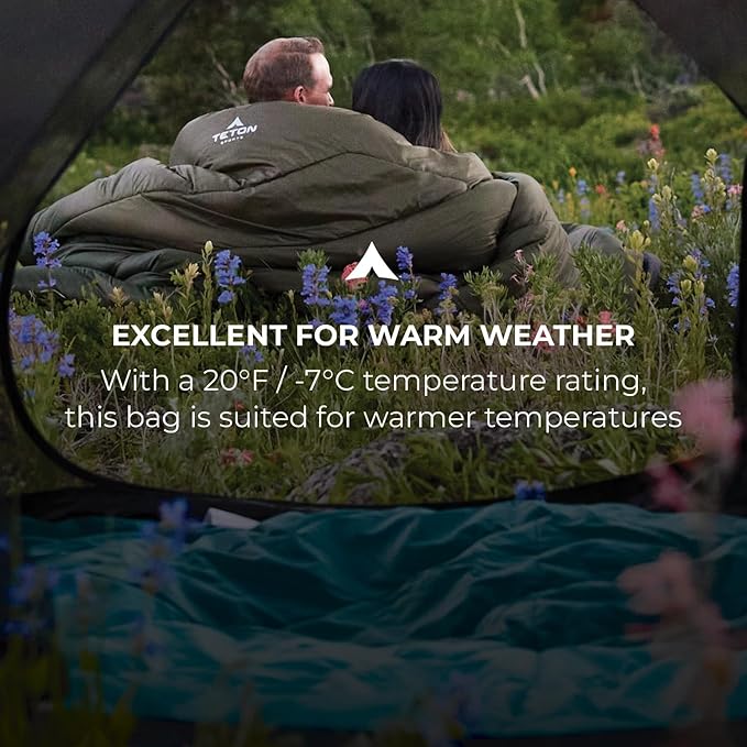 Teton Mammoth Queen Size Double Sleeping Bag- A Warm Bag The Whole Family can Enjoy – Great for Camping, Hunting and Base Camp. Compression Sack Included