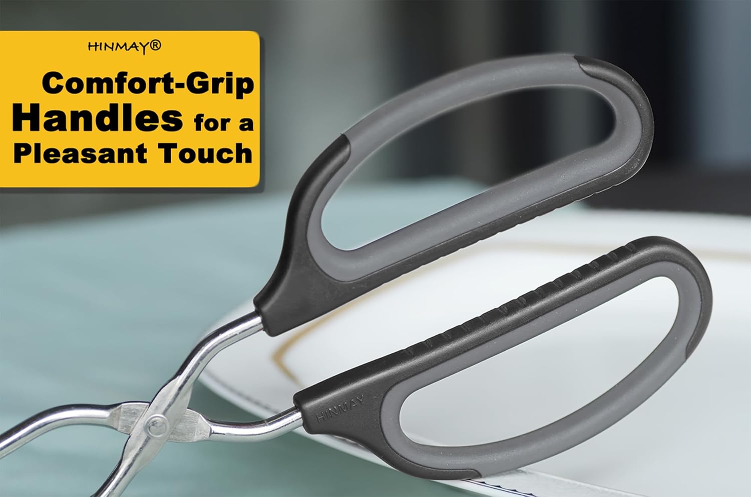 Scissor Tongs with Comfort-Grip Handle 12-Inch Cooking Tongs (Black Handle)