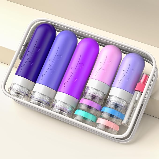 19 Pack travel Bottles for Toiletries, Silicone TSA Approved Travel Size Containers for toiletries Leak Proof Refillable Travel Accessories for Shampoo Conditioner Lotion