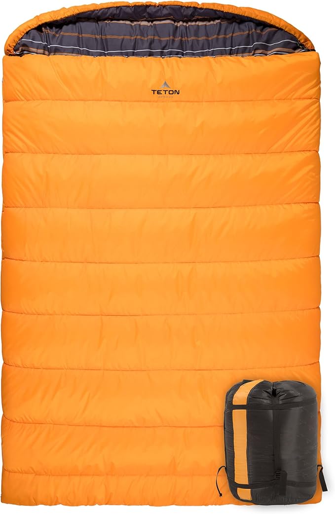 Teton Mammoth Queen Size Double Sleeping Bag- A Warm Bag The Whole Family can Enjoy – Great for Camping, Hunting and Base Camp. Compression Sack Included