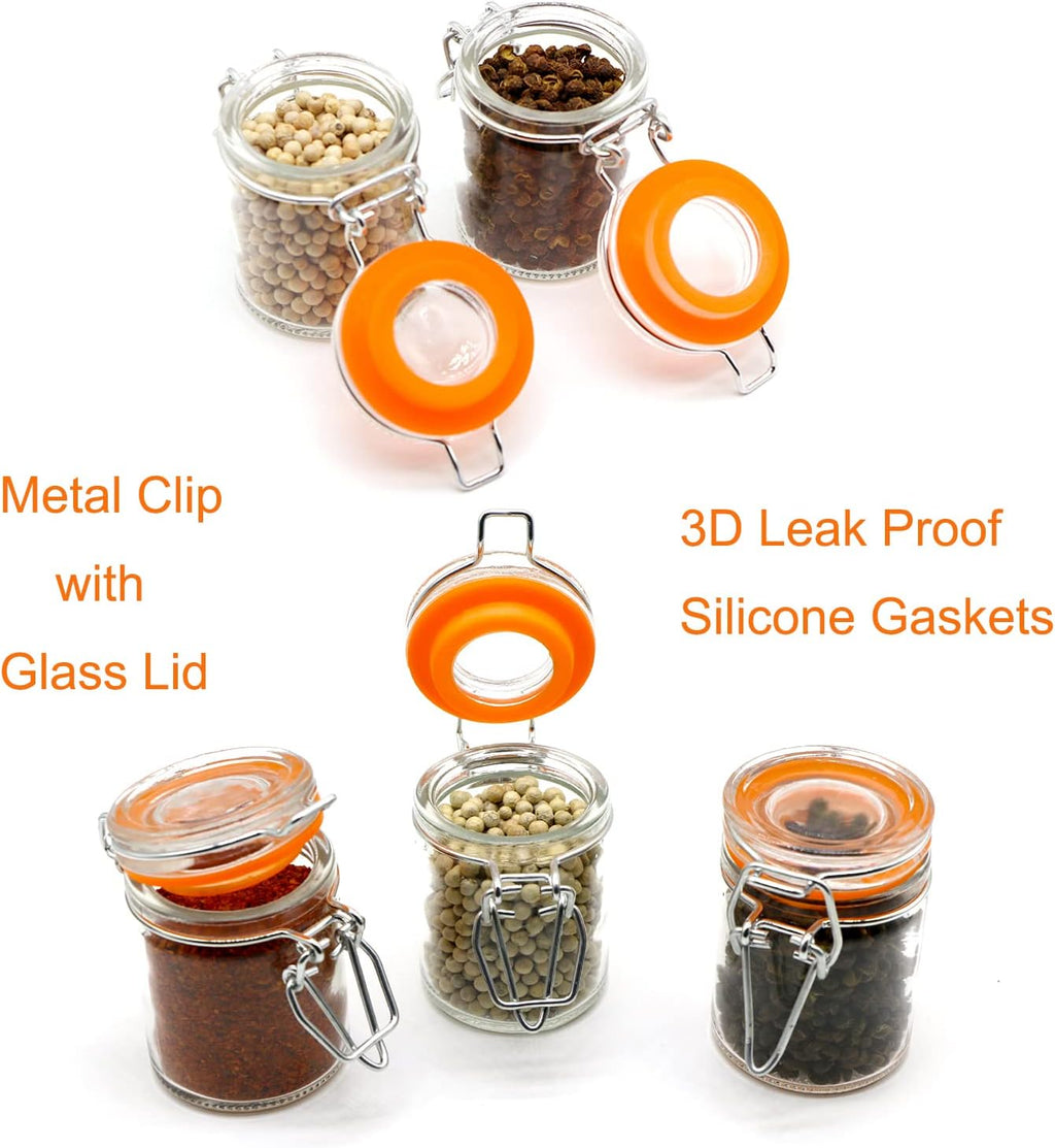 1.7 oz Mini Glass Spice Bottles, 24 Pack Small Glass Jars with Airtight Lid and Leak Proof Rubber Gasket, Empty Spice Containers with Labels for Home and Kitchen