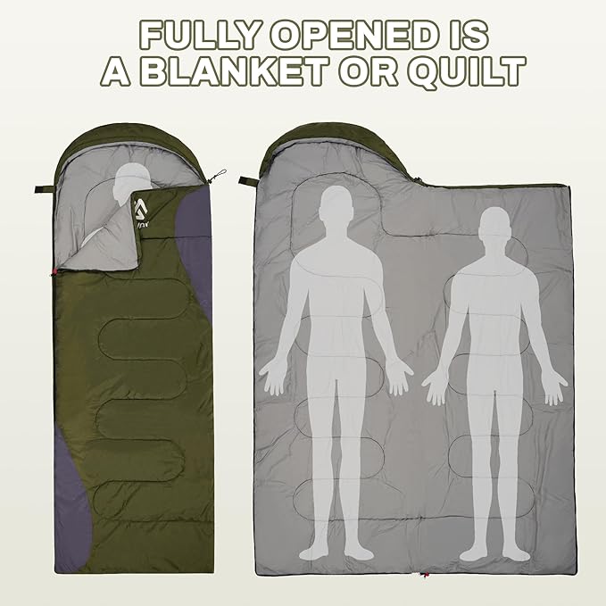 Sleeping Bag for Adults Teens Kids Cold Warm Weather, Portable Waterproof & Lightweight, Compact with Compression Sack, for 3-4 Seasons Camping, Backpacking, Hiking, Travel, Indoors Outdoors