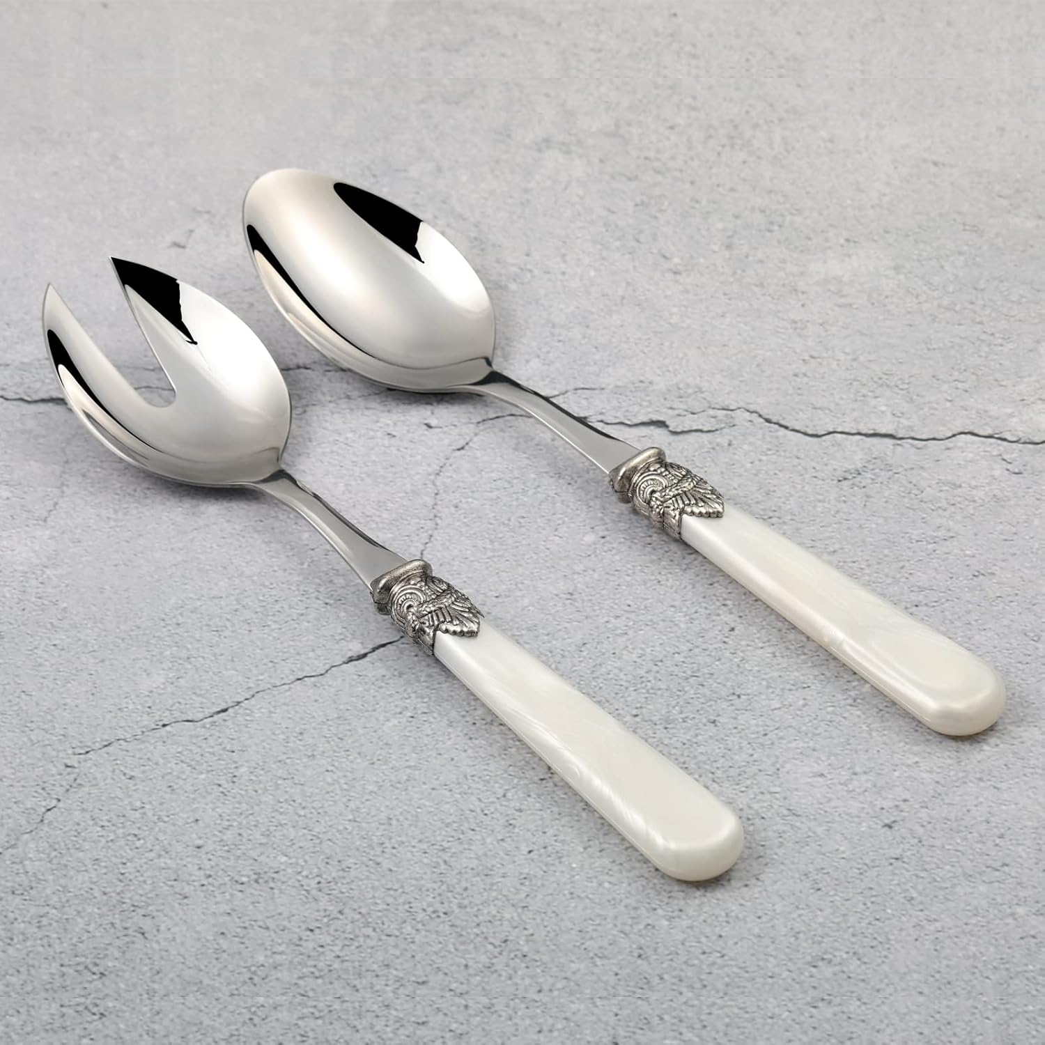 2-piece Salad Servers Stainless Steel Salad Serving Set Salad Fork and Spoon (White)