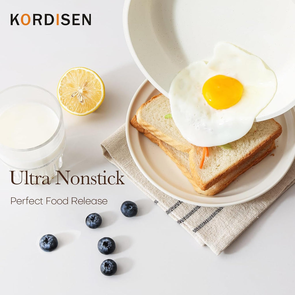 Nonstick Ceramic Frying Pan with Lid, 12.5 Inch Ceramic Large Skillet with Lid, Healthy Non Toxic Cooking Pan, Stay-Cool Handle, Induction Compatible, PFOA & PFAS Free, White