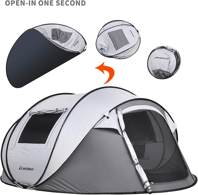 EchoSmile Camping Instant Pop Up Tent, 2/4/6/8/10 Person, Water Resistant Dome, Easy Setup for Camping Hiking and Outdoor, Portable with Carry Bag, 3 Season