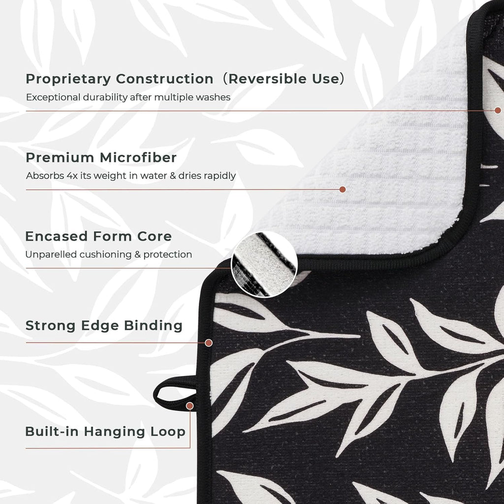 FRESHMINT Printed Dish Drying Mats for Kitchen Counter 2 Pack Absorbent Reversible Drying Mats Microfiber Kitchen Countertop Protector Dishes Drying Pad Extra Large 18"x16" Dish Mat