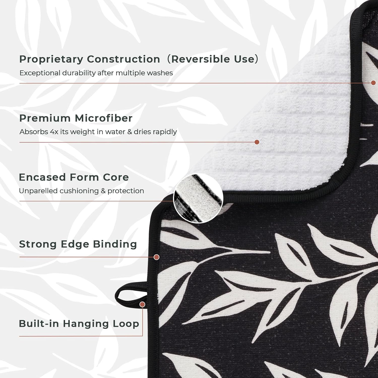 FRESHMINT Printed Dish Drying Mats for Kitchen Counter 2 Pack Absorbent Reversible Drying Mats Microfiber Kitchen Countertop Protector Dishes Drying Pad Extra Large 18"x24" Dish Mat