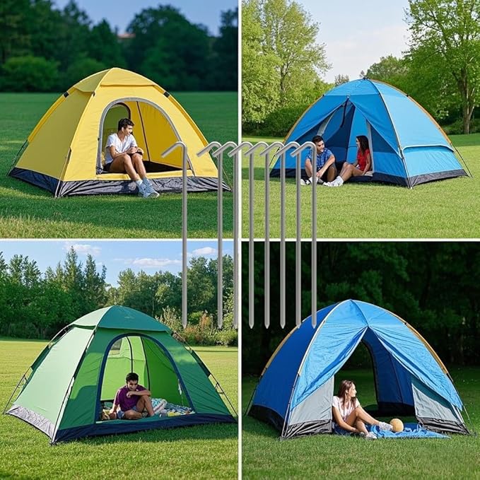 9 Inches 8 Pack Heavy Duty Tent Stakes, Metal Ground Stakes for Camping, Garden or Inflatable, Galvanized Steel Pegs for Yard and Outdoor Decorations