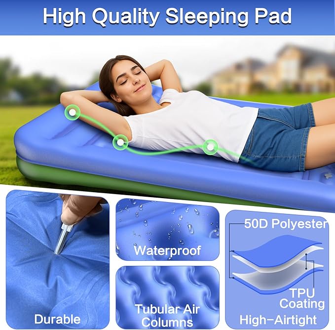 Double Sleeping Pad for Camping, Extra Thick 5 Inch Self-Inflating 2 Person Camping Mattress,with Built-in Foot Pump, Insulated Inflatable Camping Mat for Backpacking, Hiking, Tents & Winter