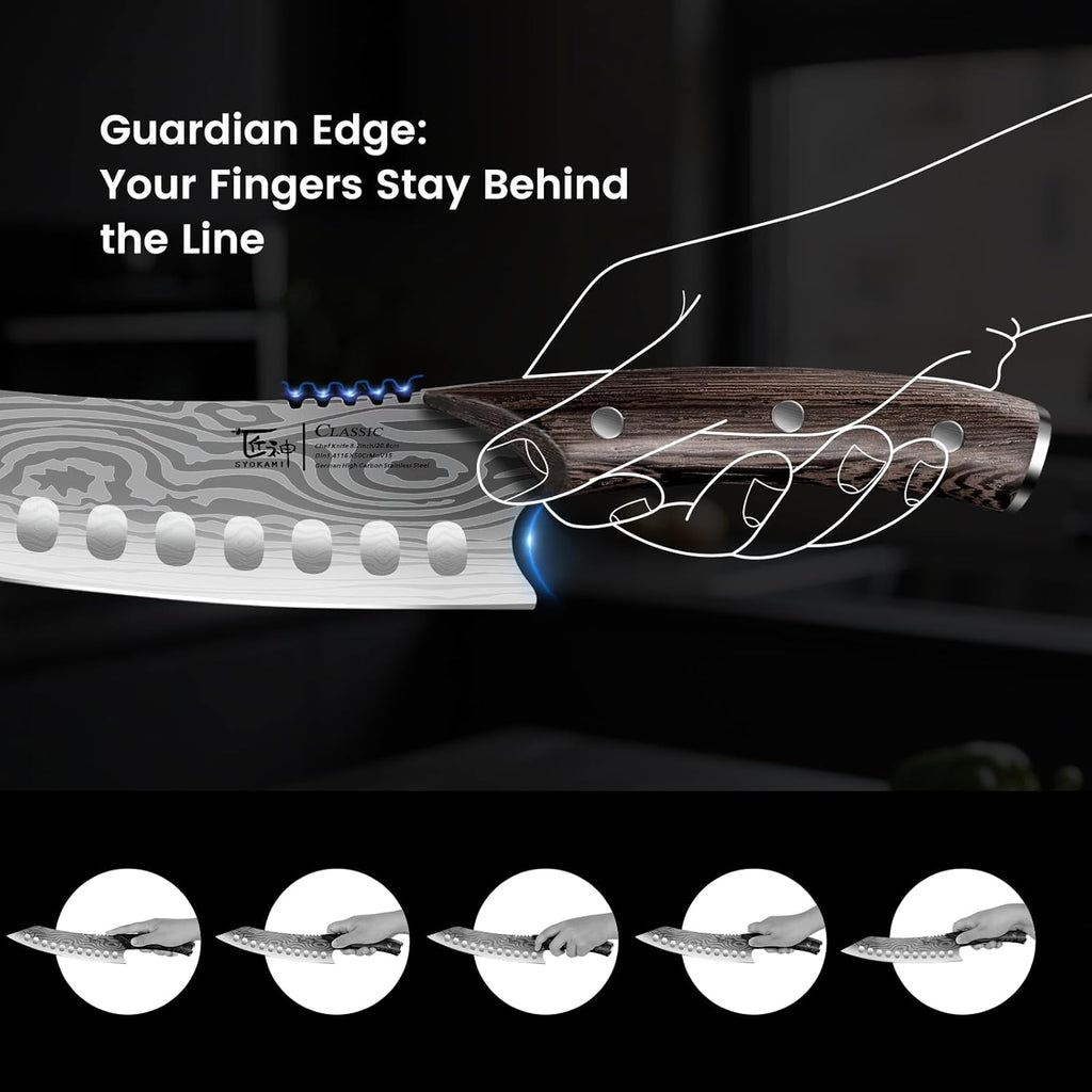 Kiritsuke knife, 8.2 Inch Chef Knife, Japanese Style High Carbon Steel, Razor Sharp for Precision Cutting, Damascus Pattern, Ergonomic Full Tang Wood Handle, Birthday Wedding Cooking Gifts