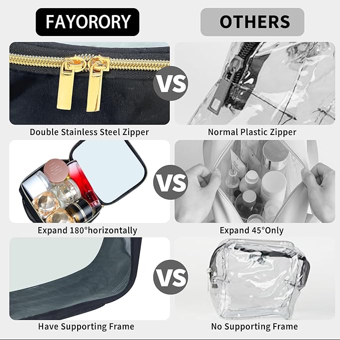 TSA Approved Travel Toiletry Bag,2 Pack Clear Makeup Bags with Handles,Quart Size Clear Cosmetic Bags for Traveling Women,Men,Carry on Airport Airline Compliant Bag,Black