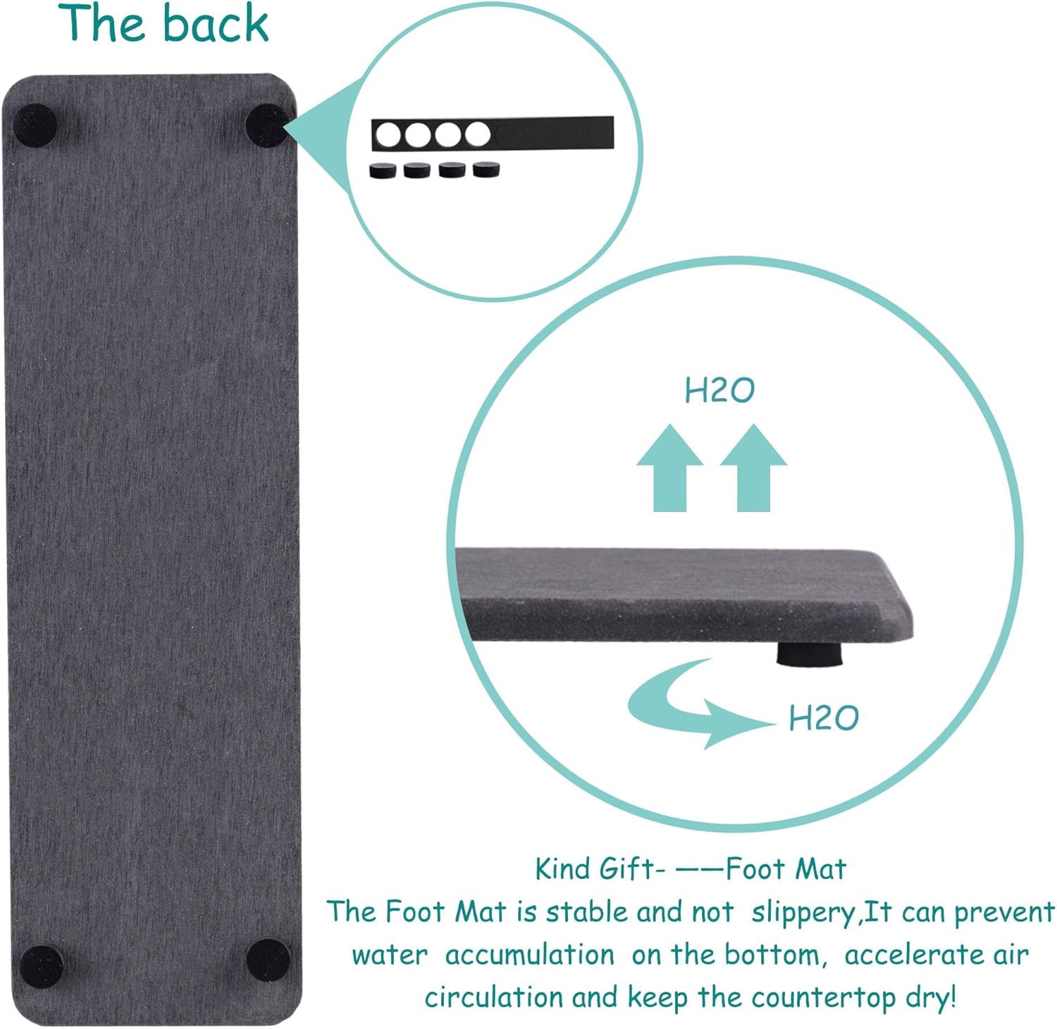 2 Pcs Water Absorbing Stone Trays, Kitchen/Bathroom Sink Soap Dish, Diatomite Tray Used for Hand Soap & Cosmetic Bottles in The Modern Home, 3.2" W x 10.2" L, Dark Gray