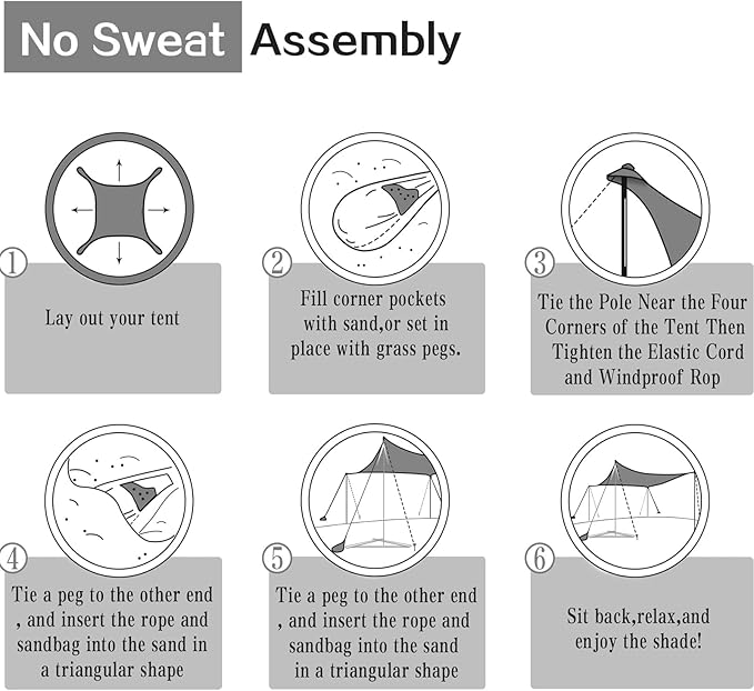 UMARDOO Family Beach Tent Canopy Sun Shade Portable, Large Compact Beach Sun Shelter Easy Setup with Packable Bag for Outdoor Travel (Grey, 10X10 FT. 4Poles)