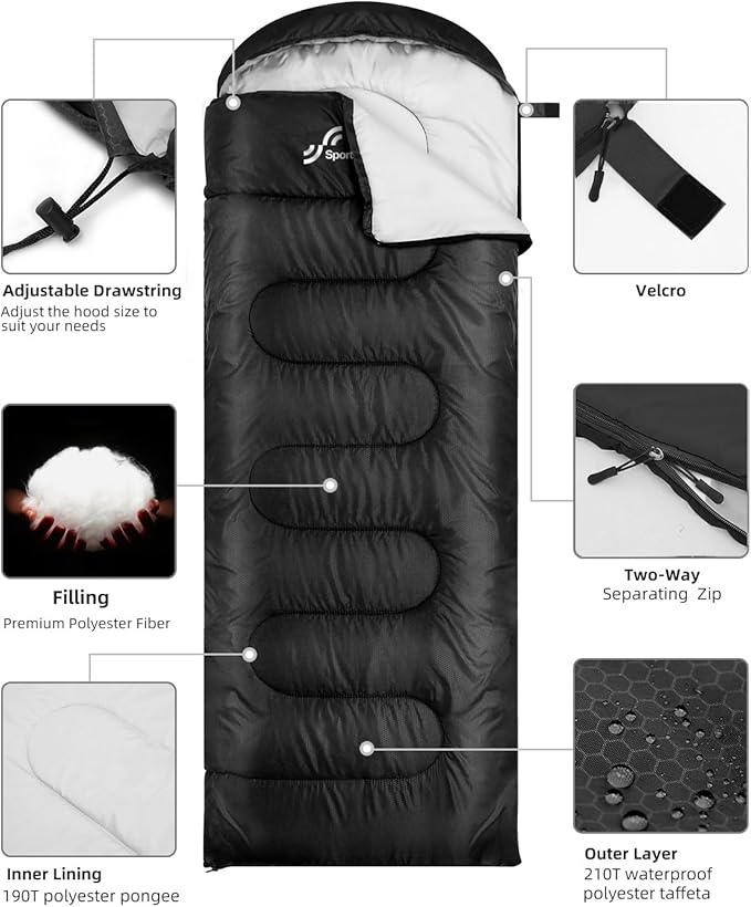 Sportneer Sleeping Bags for Adults, Warm & Cold Weather Sleeping Bag for Adults Kids Boys Girls - Lightweight Compact Camping Gear Equipment, Traveling, Backpacking, Hiking