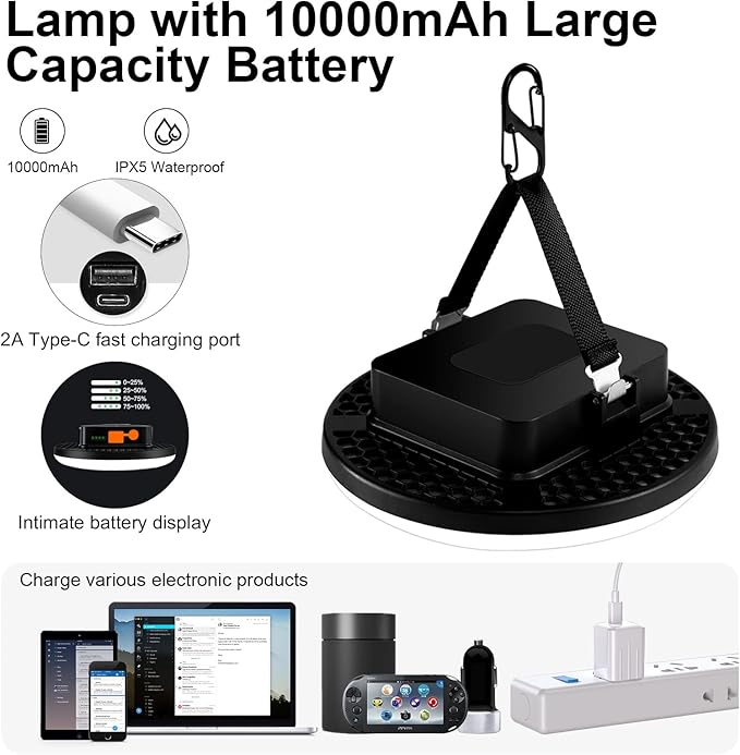 10000mAh 4000LM Flashlight Portable LED Camping Lantern Rechargeable Light 30W with Magnet and 1/4 Nut Port, IP65 Waterproof Tent Light Power Failure Emergency Survival Kits (30W Pro)