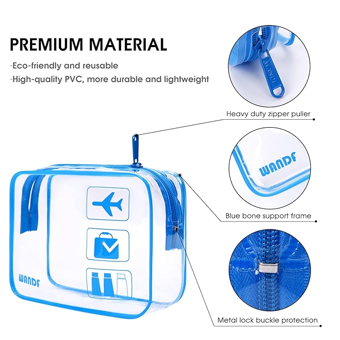 TSA Approved Clear Travel Toiletry Bag wih Zippers Carry-on Travel Accessories Quart Size Toiletries Cosmetic Pouch Makeup Bags for Men and Women (3pcs Navy Blue)