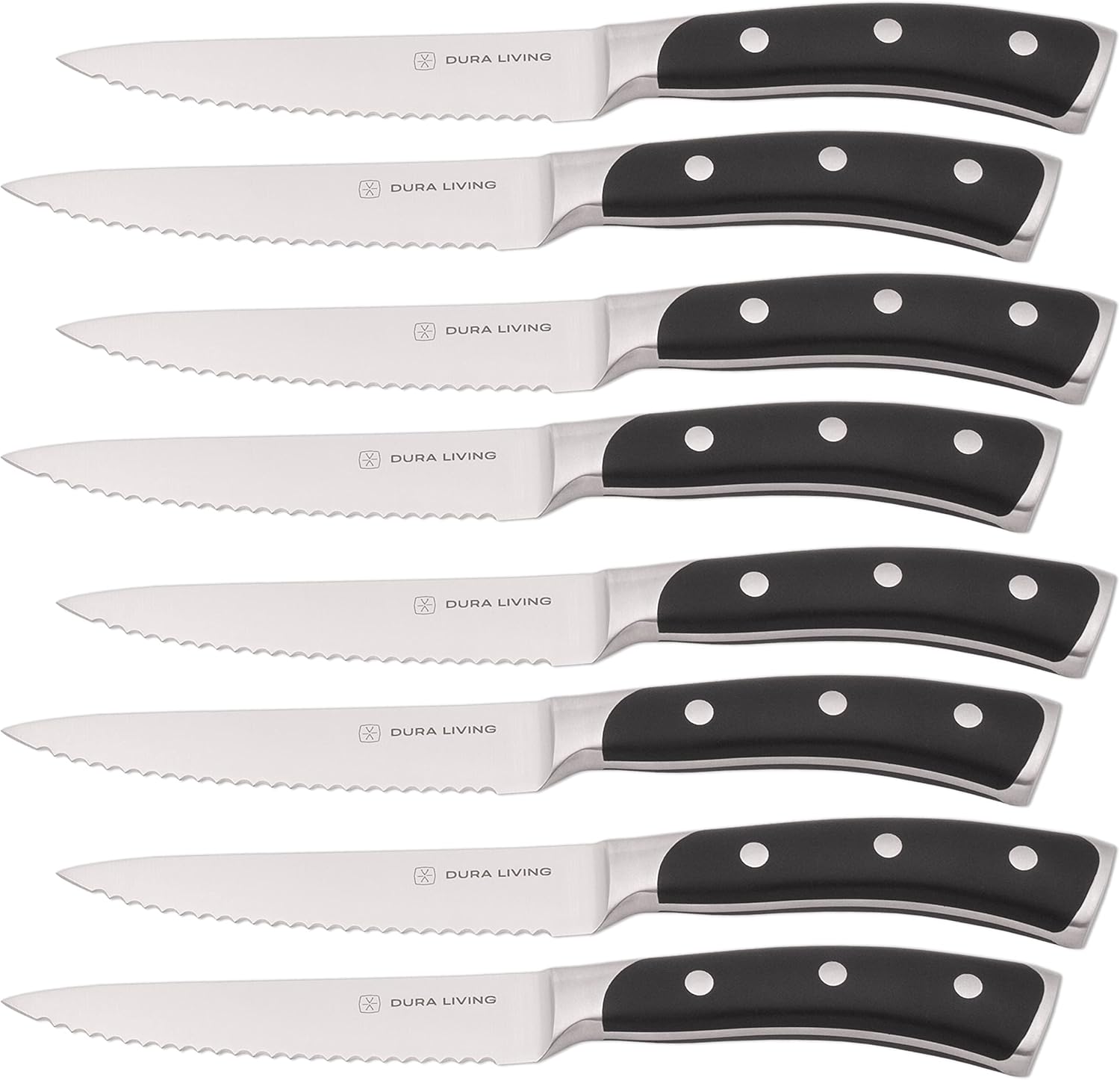 8-Piece Serrated Kitchen Steak Knife Set – Forged High Carbon Stainless Steel, Ultra Sharp, Ergonomic Black Handles, Durable Dinner Knives, Black Handle