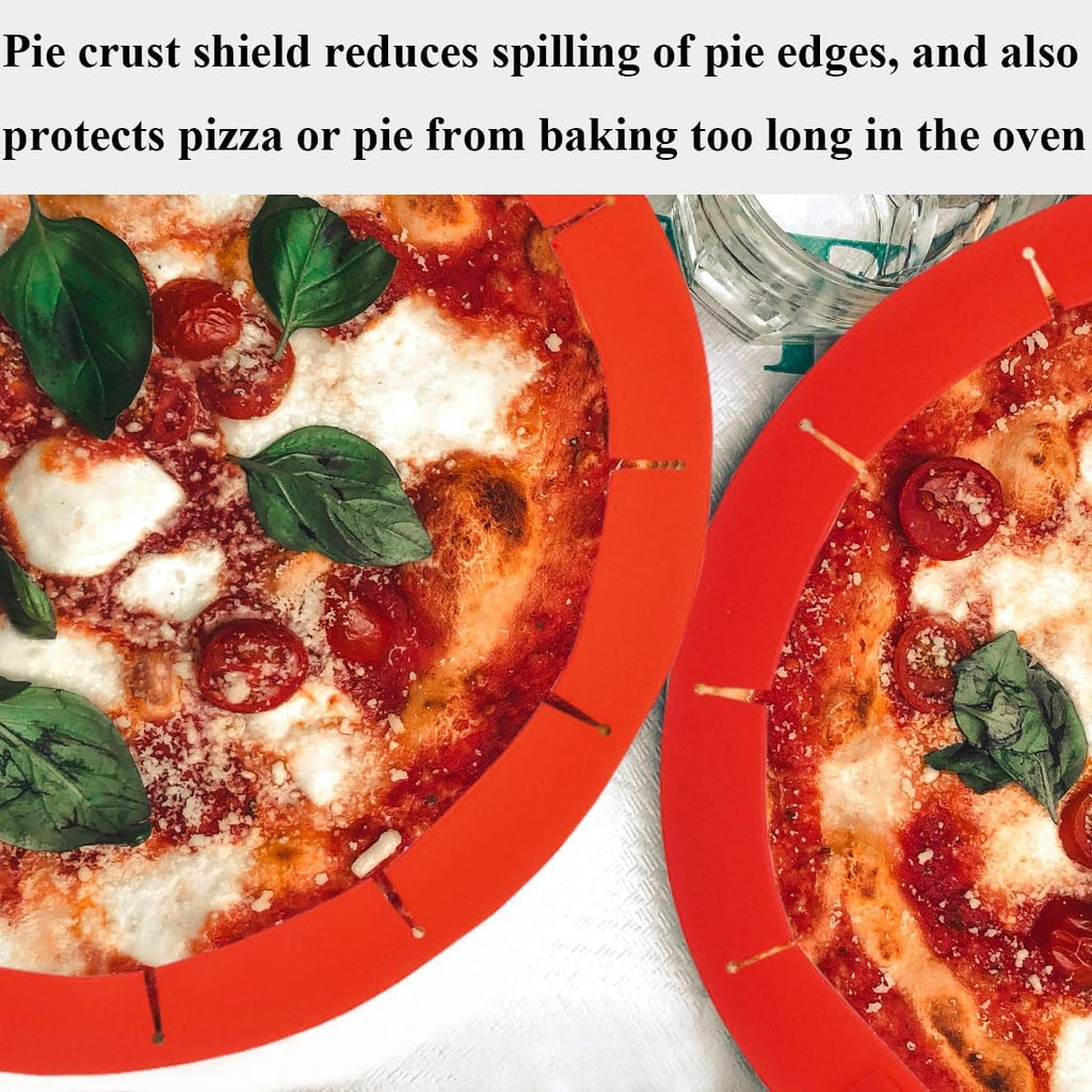 Adjustable Pie Crust Shields, Silicone Baking Protectors, Cover Ring Tools Fits 8-11.4 Inch Pies, Baking Pie Pizza Crust Shield Protector Cover for Edges ﻿ (Red+Blue+Transparent+Grey)