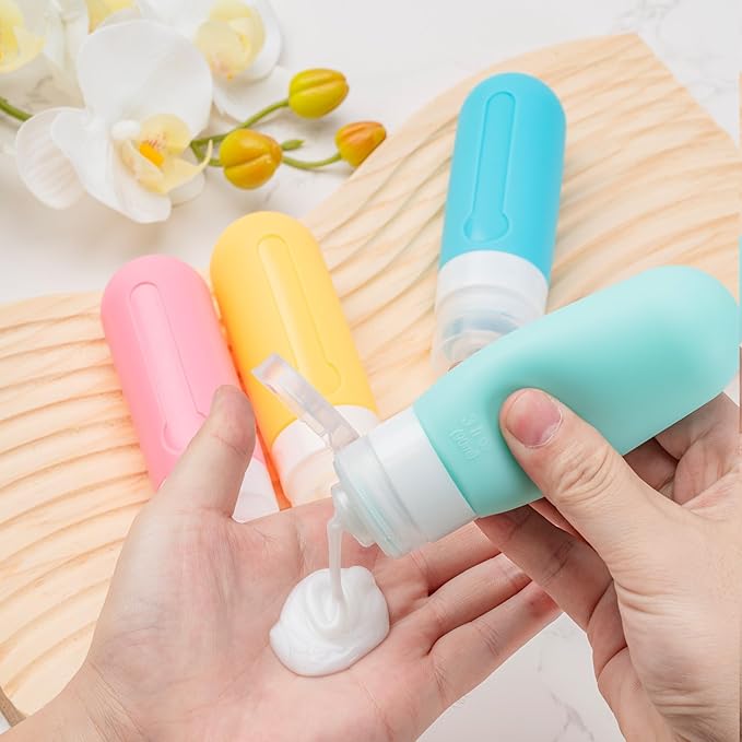 16pack Travel Bottles for Toiletries, TSA Approved LeakProof Squeezable Silicone Toiletry Containers for Shampoo, Conditioner, 3oz Portable Refillable Traveling Size Liquid Containers (16Pcs/Apricot)