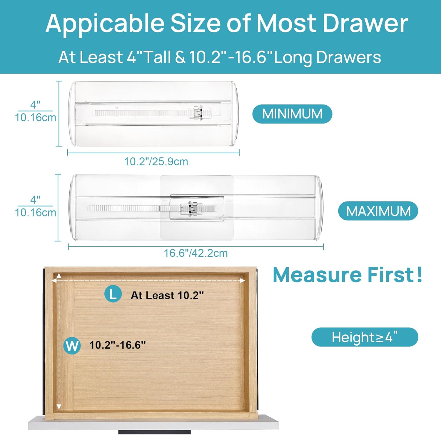 Vtopmart 14 Pack Drawer Dividers for Clothes, 4" High 10.2"-16.6" Adjustable Expandable Dresser Drawer Organizer, Clear Plastic Separators for Dresser, Baby Clothing, Underwear, Cosmetic, Toiletries