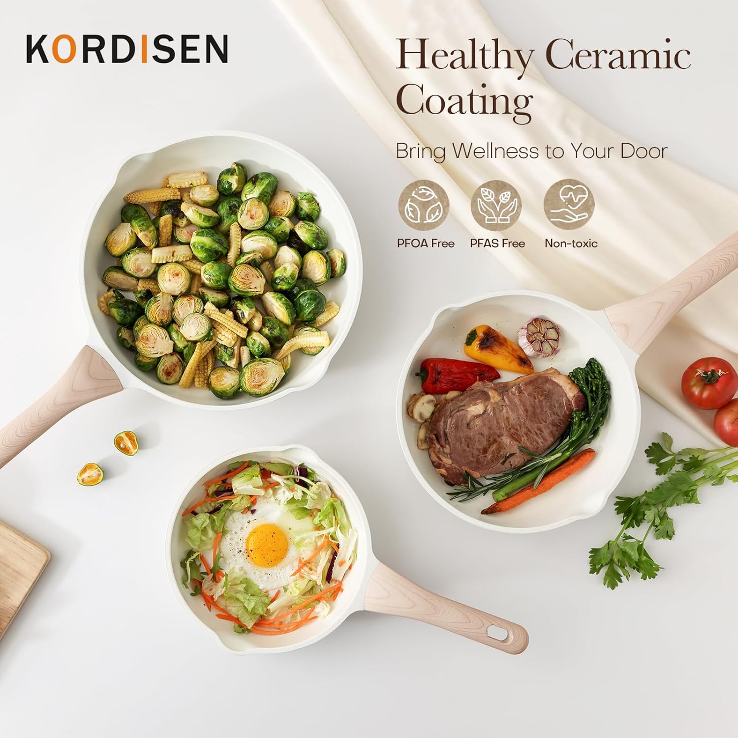 Ceramic Non Stick Frying Pans Skillet with Lid, 9.5 Inch Ceramic Frying Pan Nonstick for Cooking Non Toxic, Healthy Induction Cookware, Heat Resistant Handle, PFOA & PFAS Free