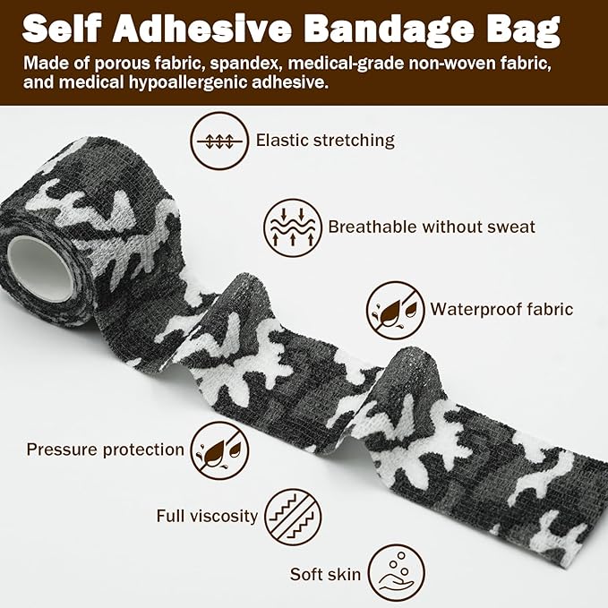 Bandages First Aid Tape Cohesive Wrap Adhesive Bandage Self Adherent (2-Inch, Camouflage-A)