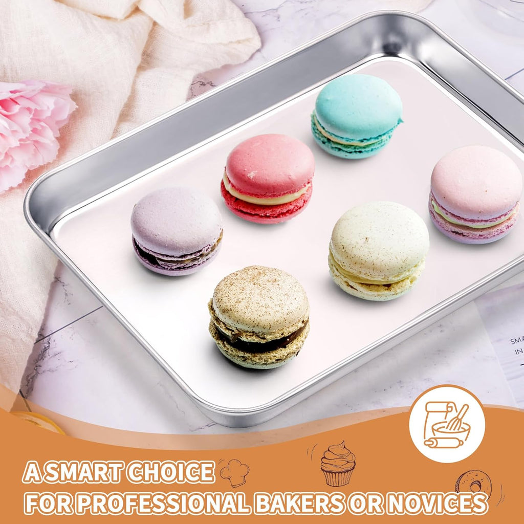 Stainless Steel Baking Sheet Set of 2, Deedro Cookie Sheet Metal Baking Pan Oven Tray, Non Toxic & Heavy Duty, Rust Free & Mirror Finish, Easy Clean & Dishwasher Safe, 9 x 7 x 1 Inch