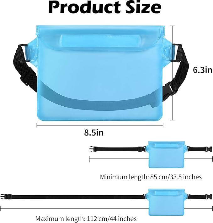 2-Pack Waterproof Pouch with Adjustable Waist Strap, Waterproof Dry Bag, Keeps Cell Phones and Valuables Safe and Dry, Perfect for Kayaking, Beach, Camping and Swimming (Black)