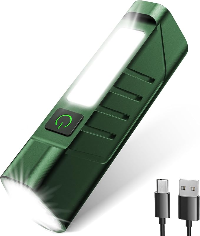 Rechargeable EDC Flashlight with Red Beam and White LED Combo, 900 Lumens Portable Pocket Lights, USB-C Charging, IPX4, Triple Sources for Outdoors Emergency Working (Green)