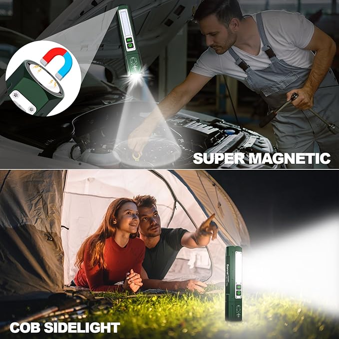 Rechargeable Flashlights High Lumens - 20,000LM Super Bright Small Pocket Magnetic Flashlight, 8 Modes LED Tactical Flash Light, Dual Button Powerful Flashlight for Camping (2, Hunter Green)