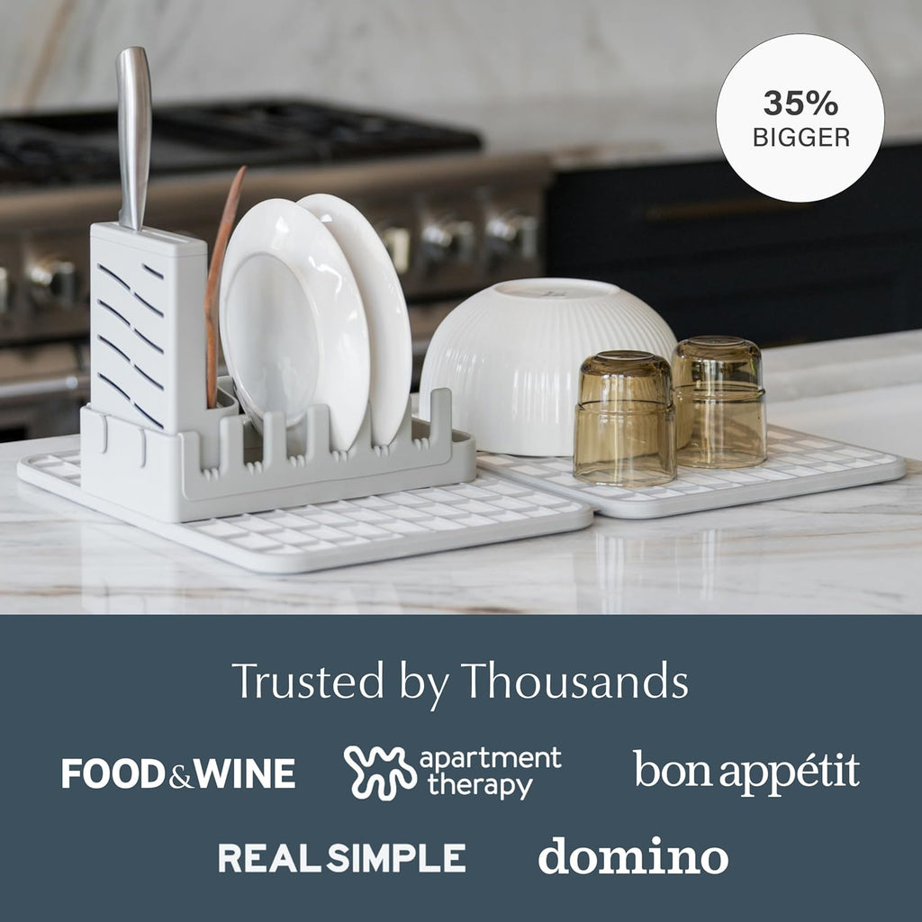 Dorai Home Collapsible Dish Drying Rack and Stone Dish Pad – Large Foldable Drying Rack with Instant - Dry Stone Mat – Space-Saving Drainer for Kitchen Counter - 24.6" x 16.5", Sand