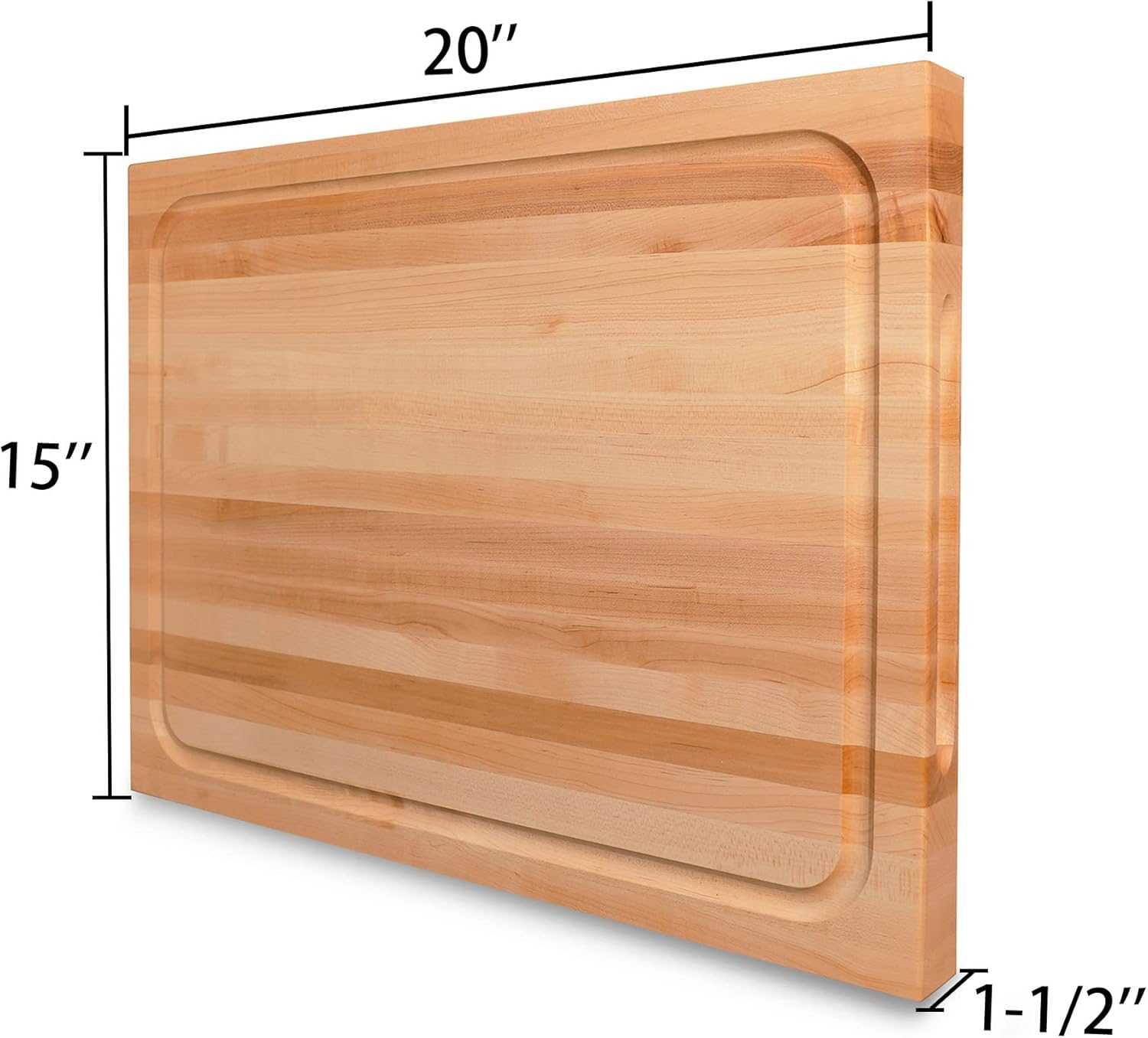 CONSDAN Wood Cutting Board for Kitchen, USA Grown Hardwood, 20 x 15, Hard Maple with Invisible Inner Handle, Prefinished with Food-Grade Oil, Suitable for Kitchen Edge Grain, 1-1/2" Thick