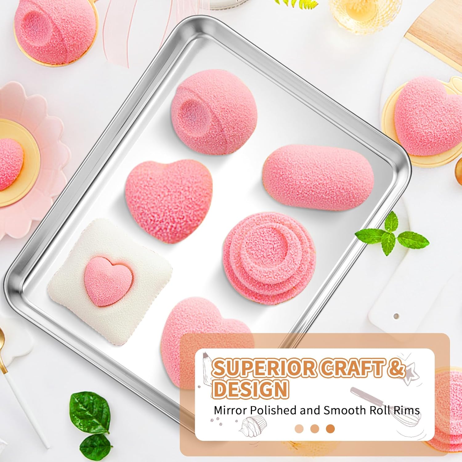 Stainless Steel Baking Sheet Set of 2, Deedro Cookie Sheet Metal Baking Pan Oven Tray, Non Toxic & Heavy Duty, Rust Free & Mirror Finish, Easy Clean & Dishwasher Safe, 12 x 10 x 1 Inch