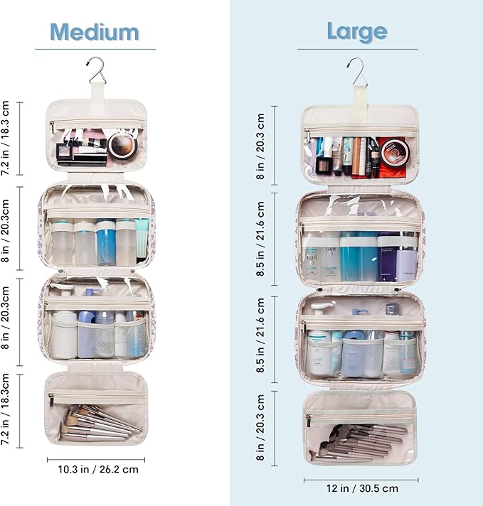 Travel Toiletry Bag for Women Large Hanging Makeup Bag Organizer Toiletries Bag for Full Size Essentials Accessories Cosmetics (Little Dusty Pink Flower (Large))