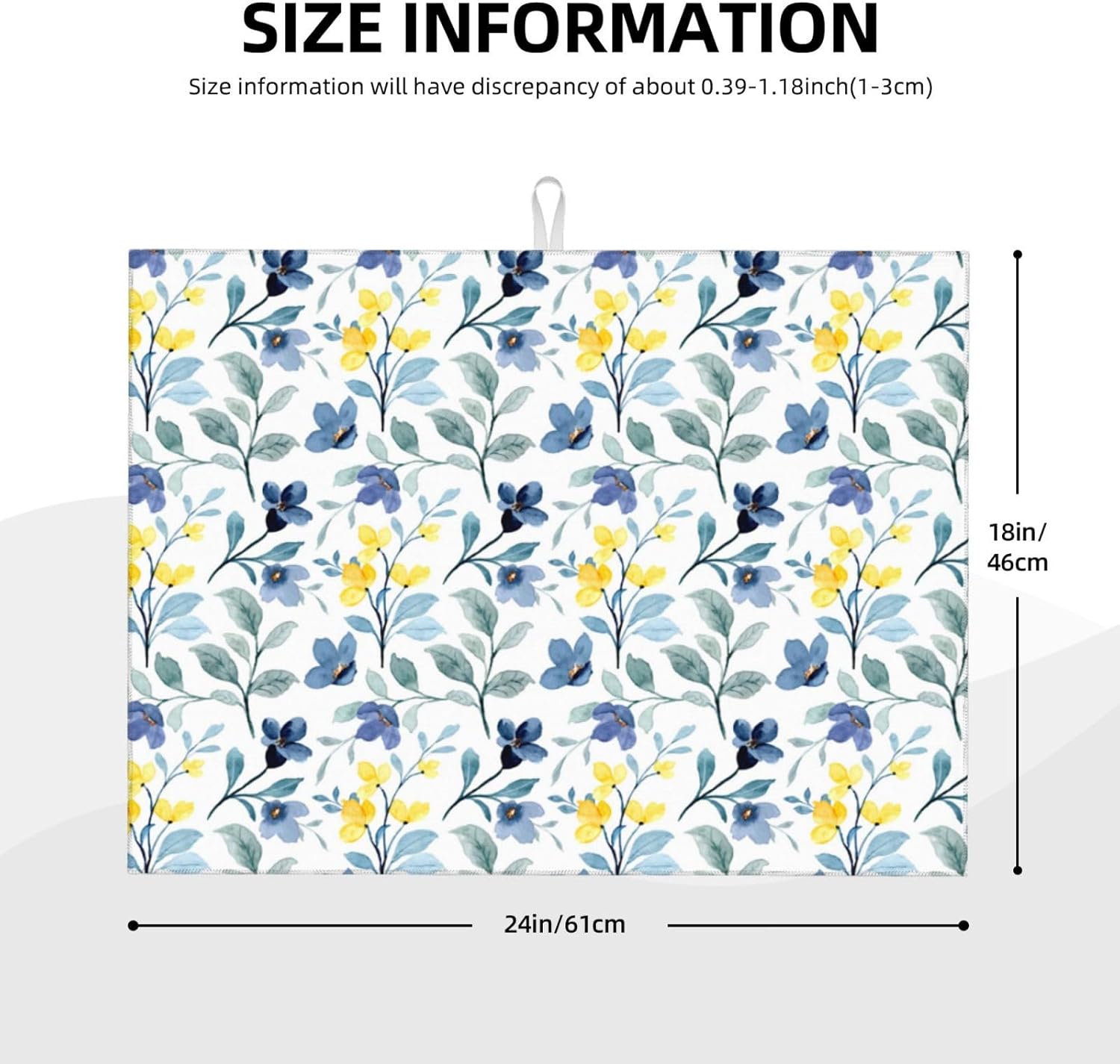 Floral Dish Drying Mat 18x24 for Kitchen Counter, Blue Yellow Flower Decorative Absorbent Coffee Mat Dish Drying Pad Coffee Bar Dish Drainer Rack Mat Drainer Mat