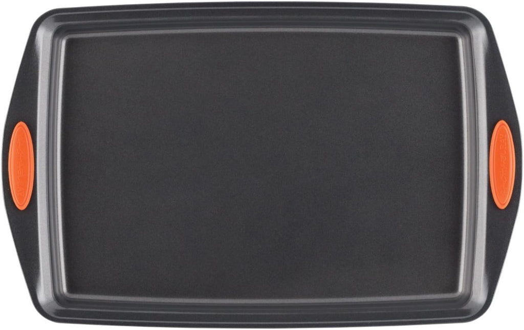 Rachael Ray Nonstick Bakeware Set with Grips, Nonstick Cookie Sheets / Baking Sheets - 3 Piece, Gray with Orange Grips