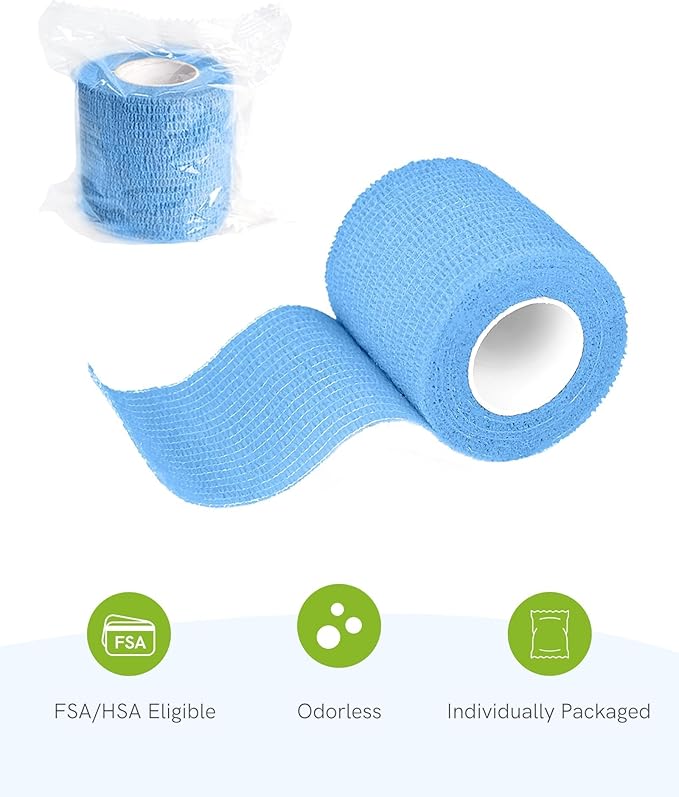 FriCARE Self Adhesive Bandage Wrap, Medical Tape in First Aid Kit, Cohesive Bandages for Wounds Sport Vet, FSA/HSA Eligible, 2 Inches X 5 Yards 6 Rolls, Ocean