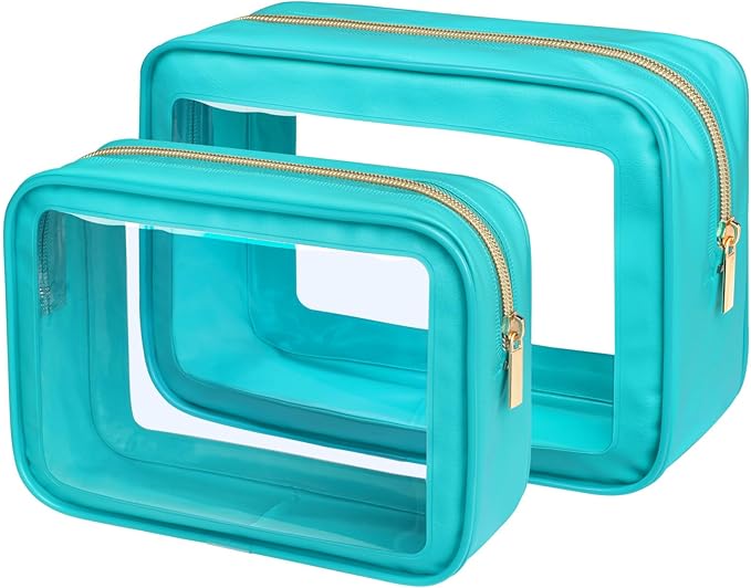 PACKISM TSA Approved Toiletry Bag - 2 Pack Upgrade Color-Edged Clear Makeup Bag, Clear Toiletry Bag For Traveling Fits Various Storage Needs, Turquoise (2 Sizes)
