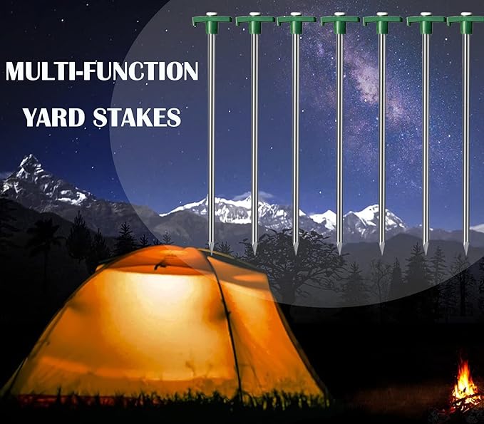 Cheardia 20 Pack Tent Stakes Heavy Duty, 10.25 Inch Yard Stakes Non-Rust Metal Tent Pegs Ground Stakes Tent Spikes for Camping Patio, Garden, Canopies, Grassland, Outdoor,Green