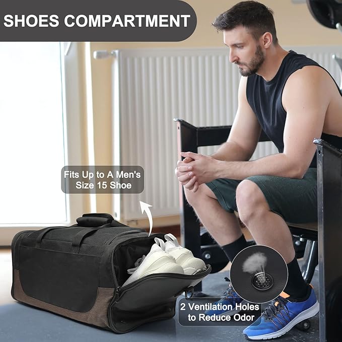 Gym Duffle Bag for Men and Women, Small Travel Duffle Bag Fitness Workout Bag with Wet Pocket and Shoes Compartment 40L Lightweight, Water Resistant Large Weekender Overnight Bags, Christmas Gift