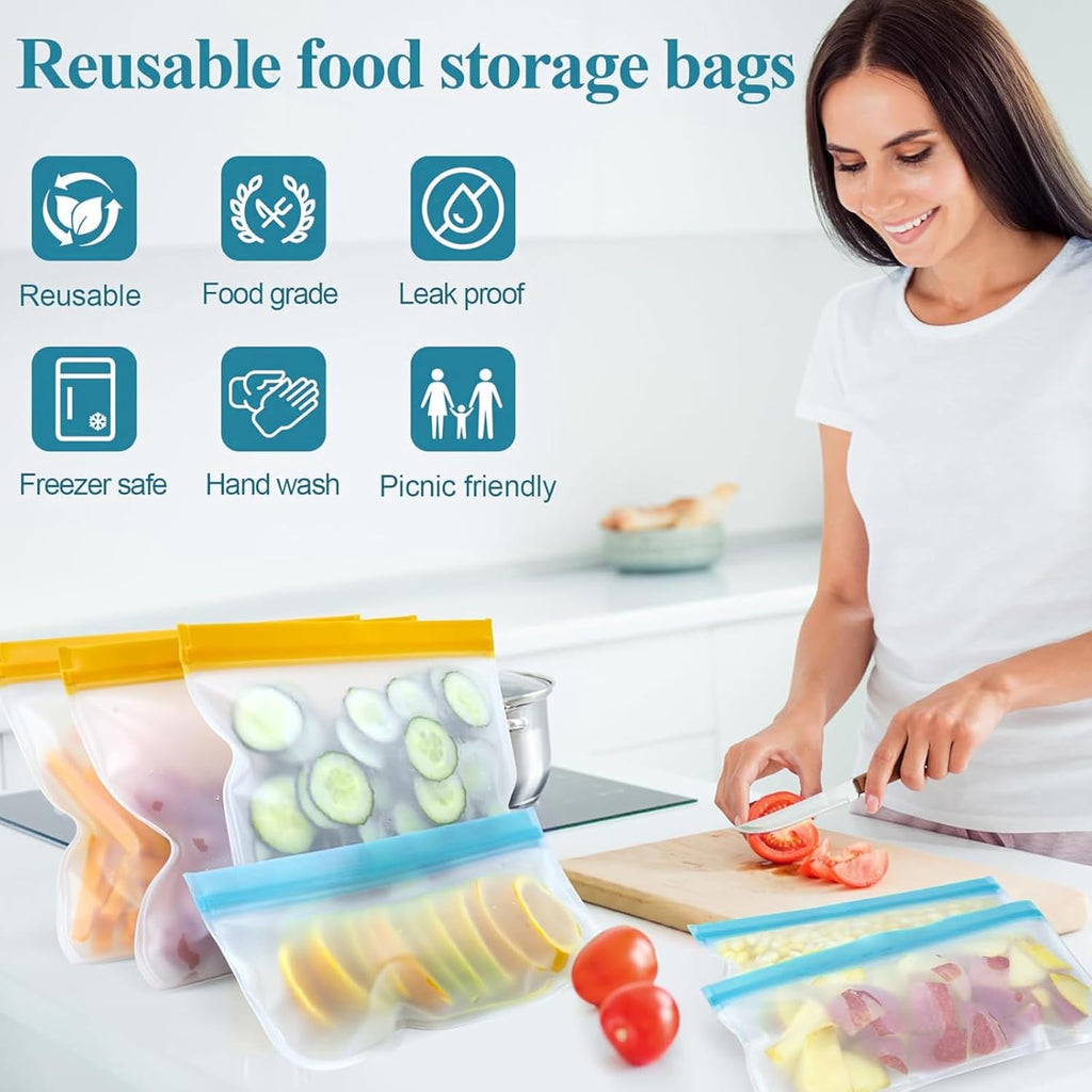10 Pack Reusable Sandwich Bag Dishwasher Safe, Silicone Leakproof Reusable Freezer Bags, BPA Free Reusable Food Storage Bags for Candy, Snack, Cereal, Travel Items, Home Organization