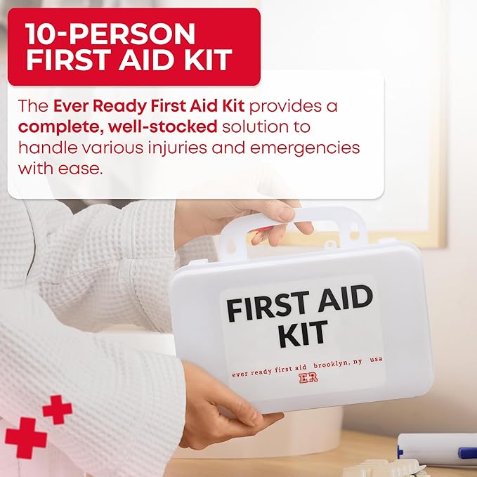 10 Person First Aid Kit - OSHA and ANSI Class A Compliant, Fully stocked Emergency Kit for Home, Office or Construction site