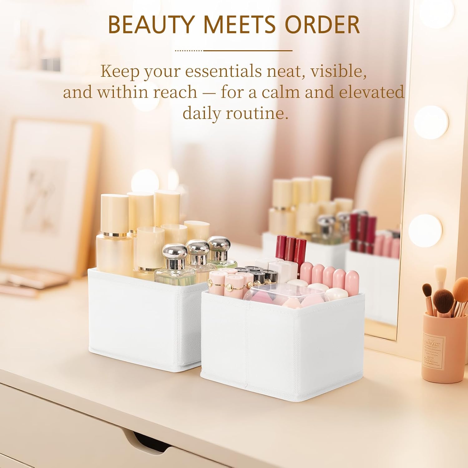 Criusia 15 Pack Drawer Organizer for Clothes, Foldable Dresser Dividers with 3 Sizes, Fabric Storage Bins – White