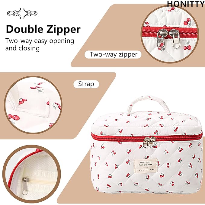 Makeup Bag,Quilted Cosmetic Bags,Large Floral Make Up Organize bag,Makeup Bag Set for Women,Flower Travel Toiletry Bag